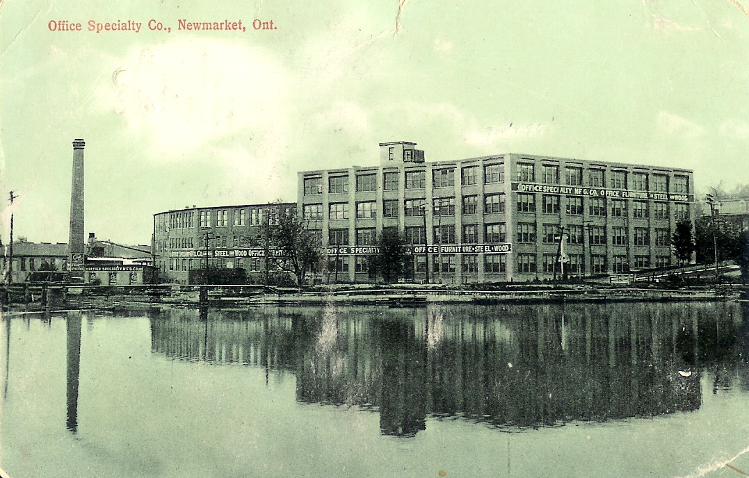Office Specialty Co., Newmarket, Ont. — postcard view across the water, c. 1910.
